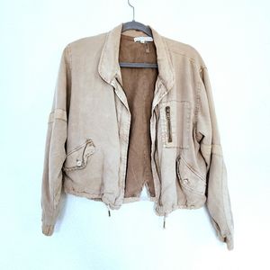 Young Fabulous & broke Beige tan utility cropped jacket bomber vest Size XS